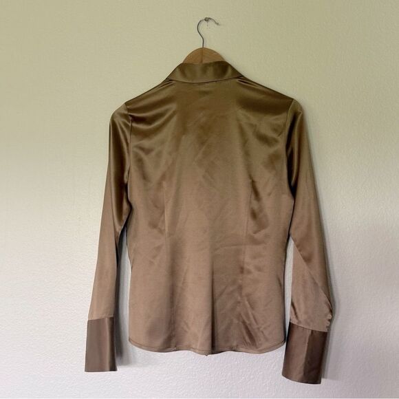 Silk gold long sleeve button up shirt - Picture 3 of 5